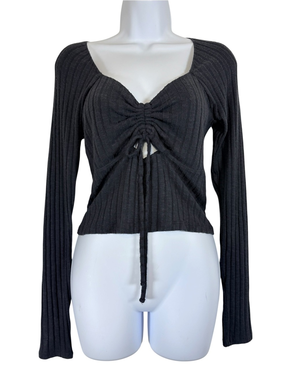 Billabong Ribbed Ruched Tie Front Long Sleeve Top Size L Y2K Indie Coquette